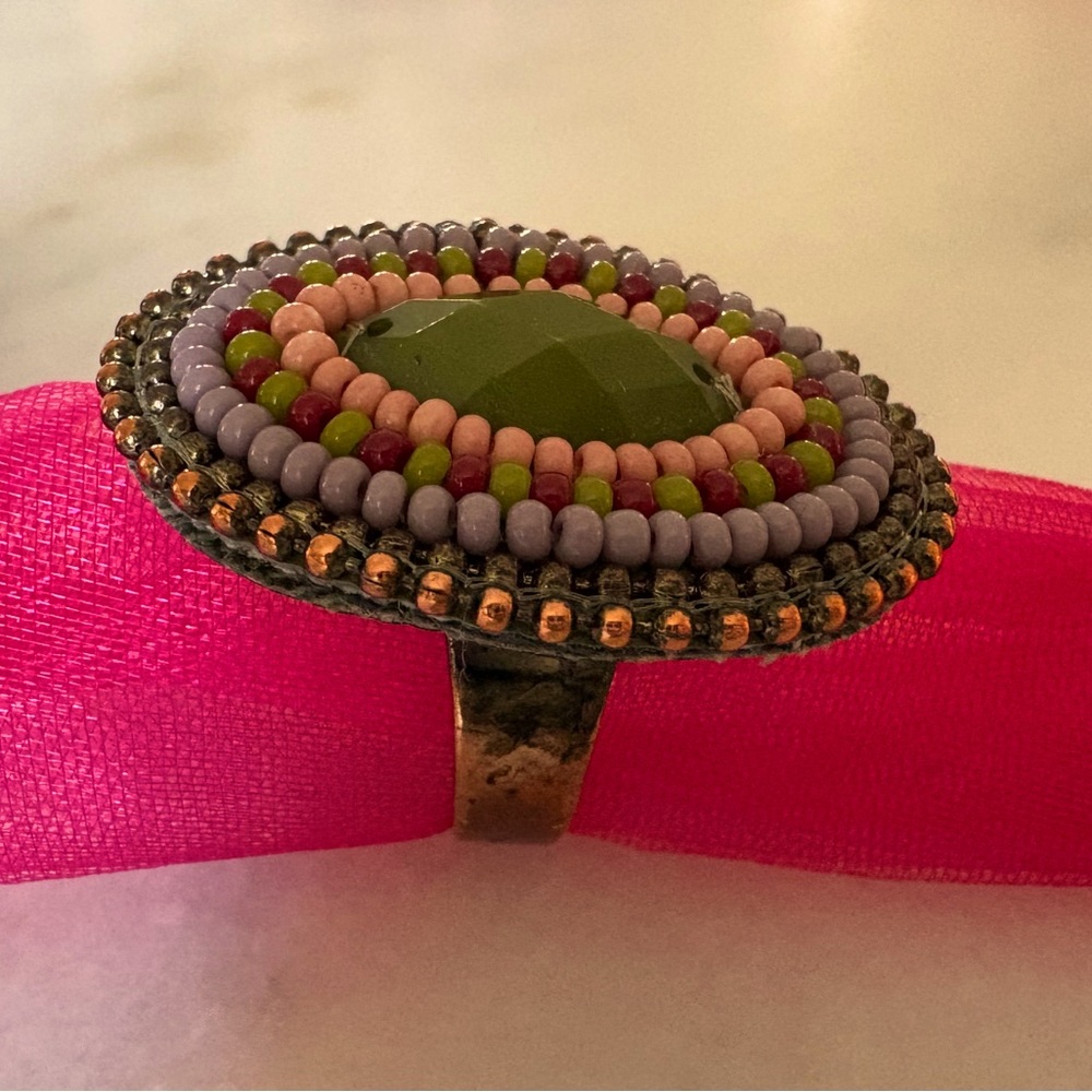 Handmade oval beaded ring
